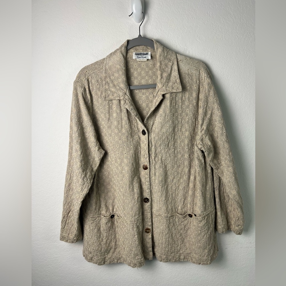 David Dart for Force One Linen Eyelet Summer Vacation Office Blazer Jacket